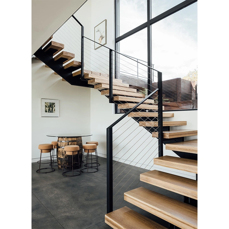 Residential Single Stringer Steel Wood Stairs Modern Staircase