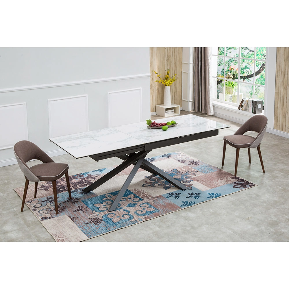 Metal Extension Glass Chair Dining Table Set