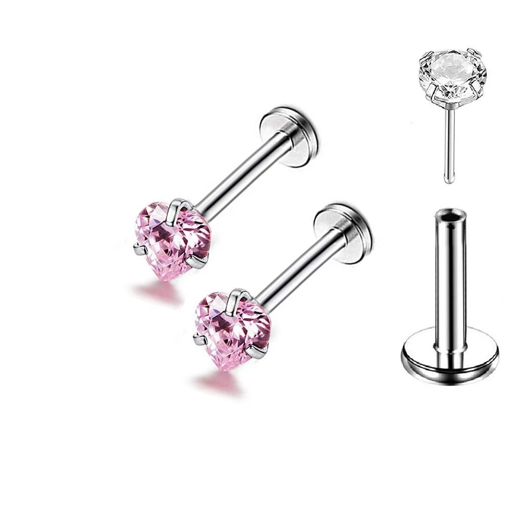 Joyas de cuerpo ASTM F136 clásico de la moda de Titanio Labret Threadless Encaje a presión de ajuste de garras de amor Corazón Moissanite Diseño para el oído de labios nariz de Joyería de piercing