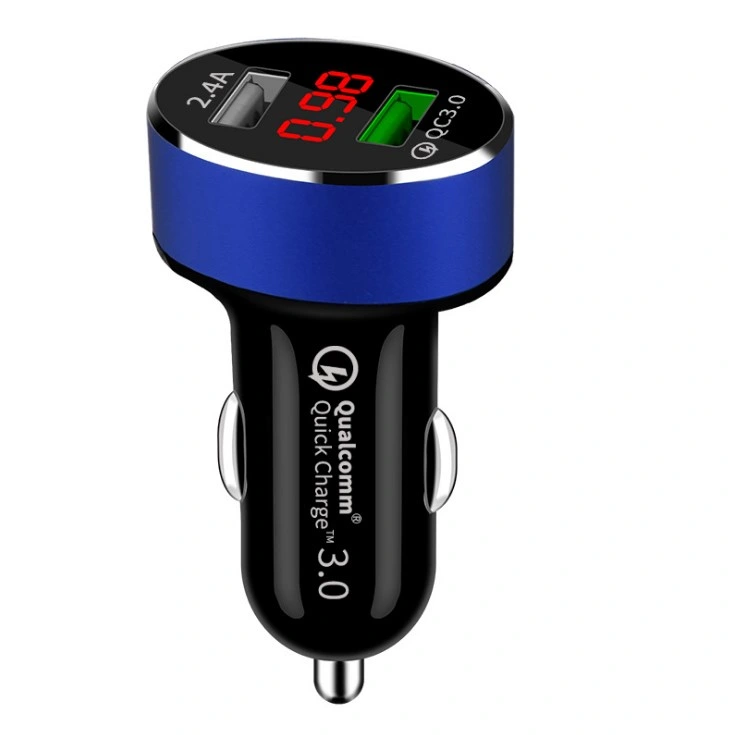 Identification intelligente QC3.0+2.4un écran LED numérique double chargeur de voiture USB