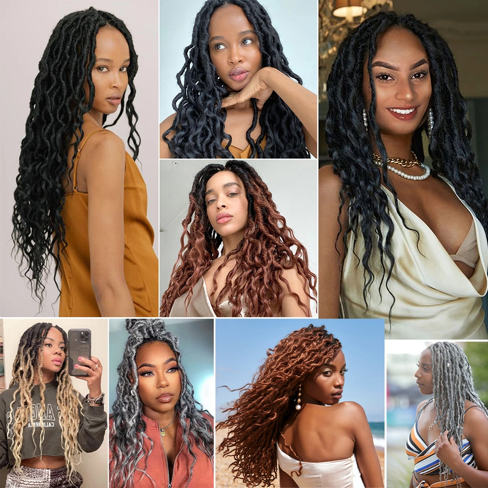 Rio cigano Faux Locs Crochê Hair Rainha Locs Deusa ondulado com cabelos cacheados Termina longo trançado sintético entrançados Croceht Extensão de cabelo