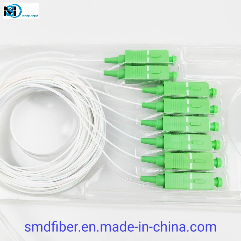 FTTH 1X8 0.9mm Mini Blockless Fiber Optic PLC Splitter with Sc/APC Connector