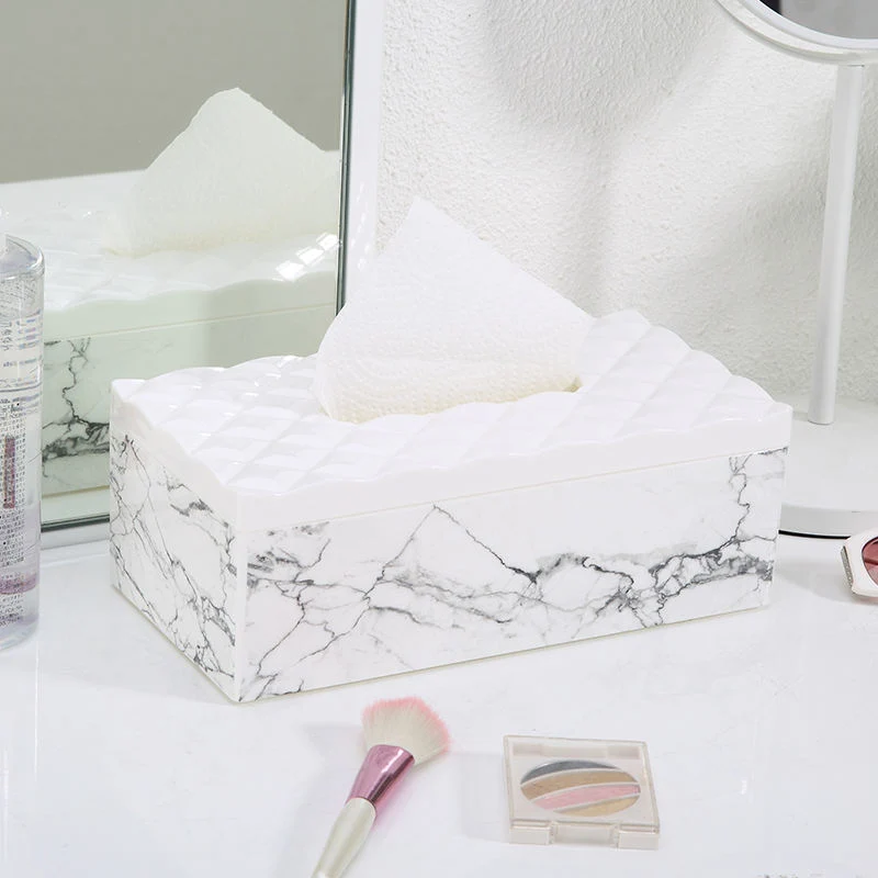 Custom Printed Fashionable Household Decor Tissue Holder Marble Plastic Tissue Box