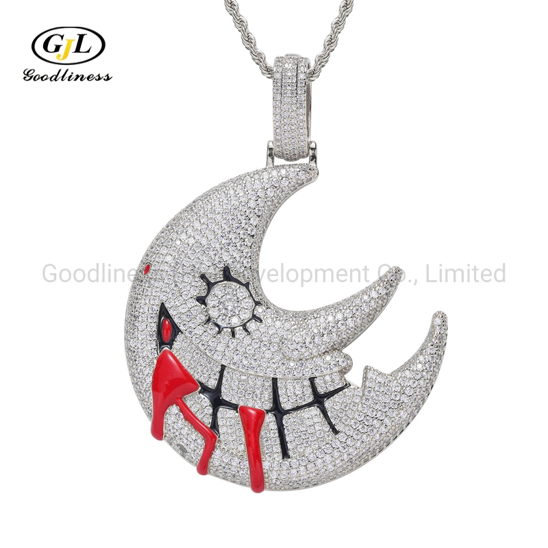 Hip Hop Moon Pendant Necklace Men Jewelry