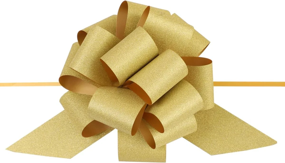 12PCS Pull Bow Gold Wrapping Pull Bow Ribbon Pull Bows for Wedding Baskets, 6 Inches Diameter Gift Bows, Large Bows for Presents, Wedding Birthdays Car