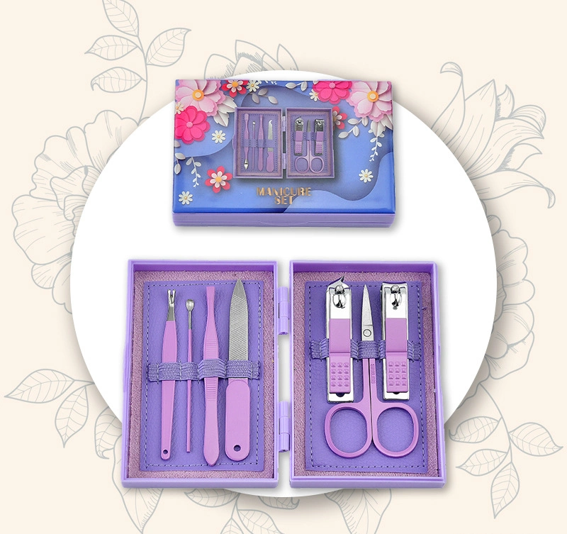 Caja de plástico impreso Seven-Piece Nail Clipper belleza conjunto de herramientas de manicura