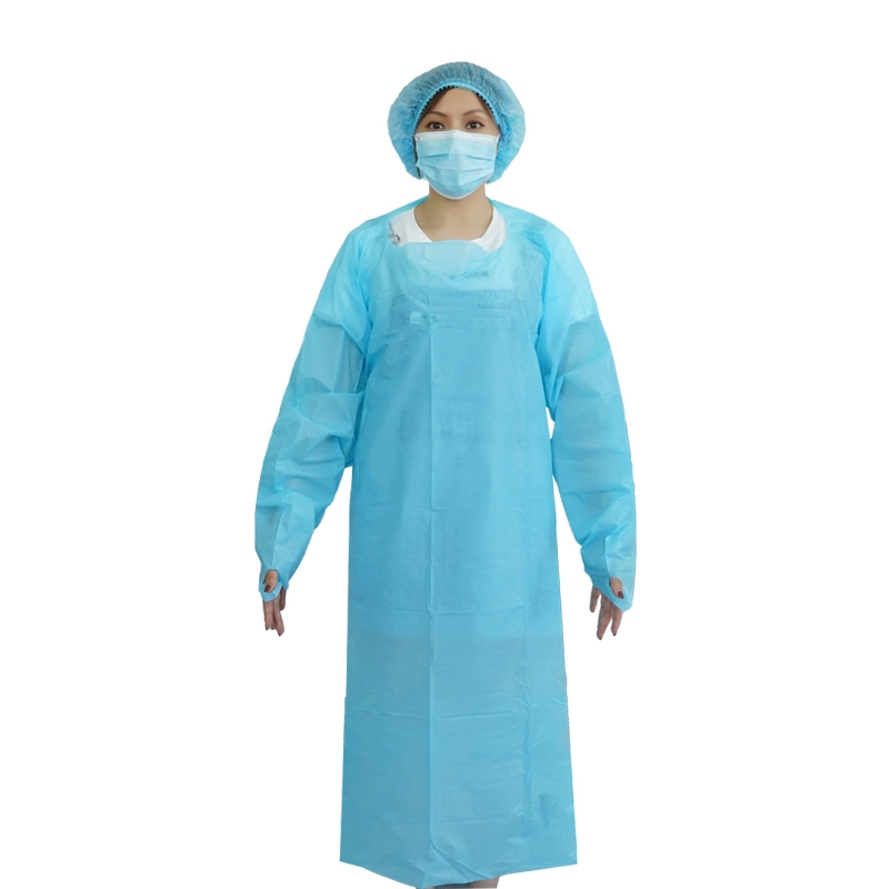 White Long Sleeve Disposable Plastic CPE Gowns with Thumb Loop Holes