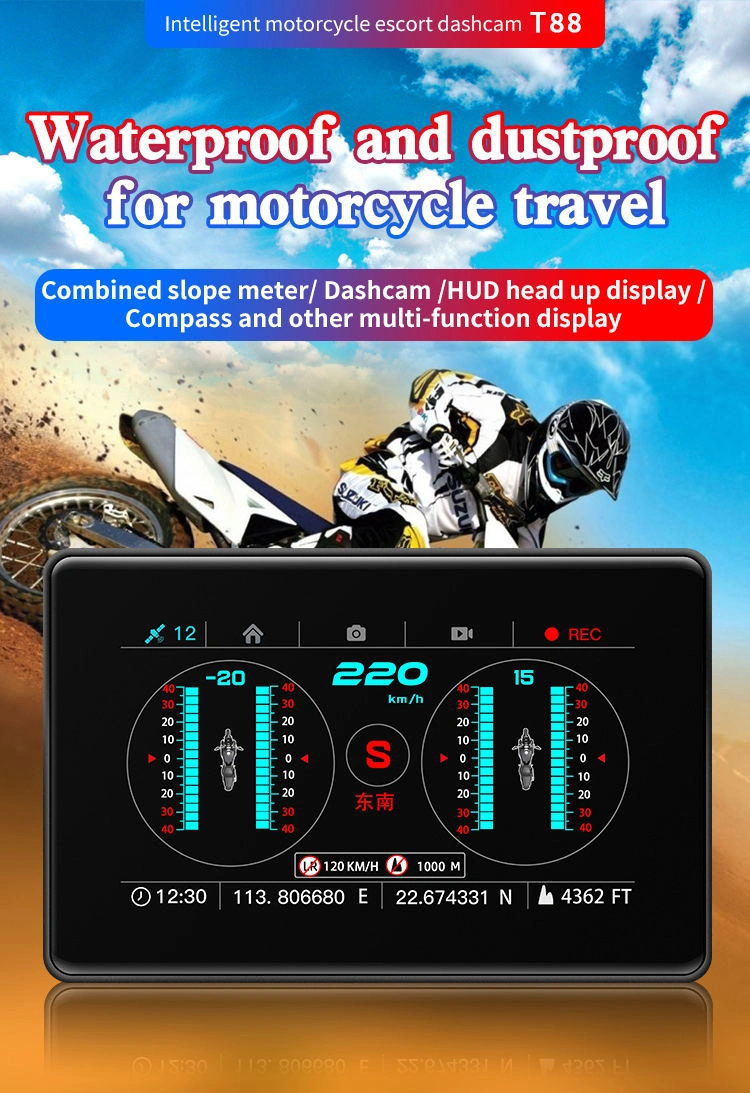 4inch DVR Motorcycle Monitor System Odometer Multi-Function of GPS Latitude Compass for Motorcycle