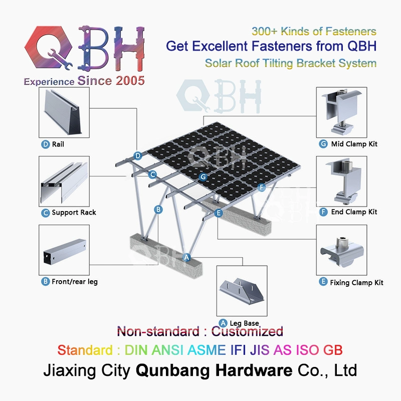 Qbh Customized OEM ODM Industrial Civil Solar Power Energy Photovoltaic PV Module Panel System Mounting Frame Rack Bracket Stand Aluminum Extrusion Profile