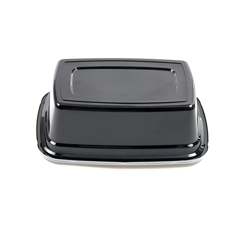 Takeaway Box Disposable Plastic Tableware 1500ml PP Plastic Black Food Container with Lid Clear Custom