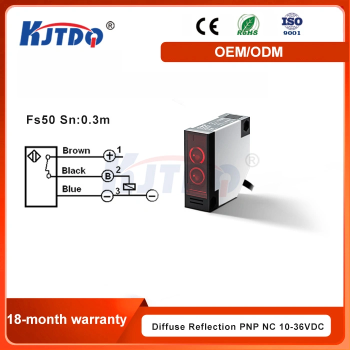 Kjt Fs50 NPN Sn estándar IP67 de 24V de 0,3 m de la reflexión difusa del sensor de proximidad fotoeléctrico