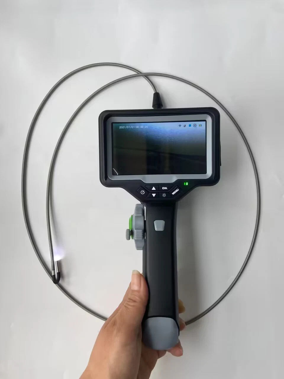 Industrial Borescope with 2.8 mm Camera Lens, 2-Way Articulation with Bending Over 180 Degree, Ultra-Bright Optical Fiber Lighting