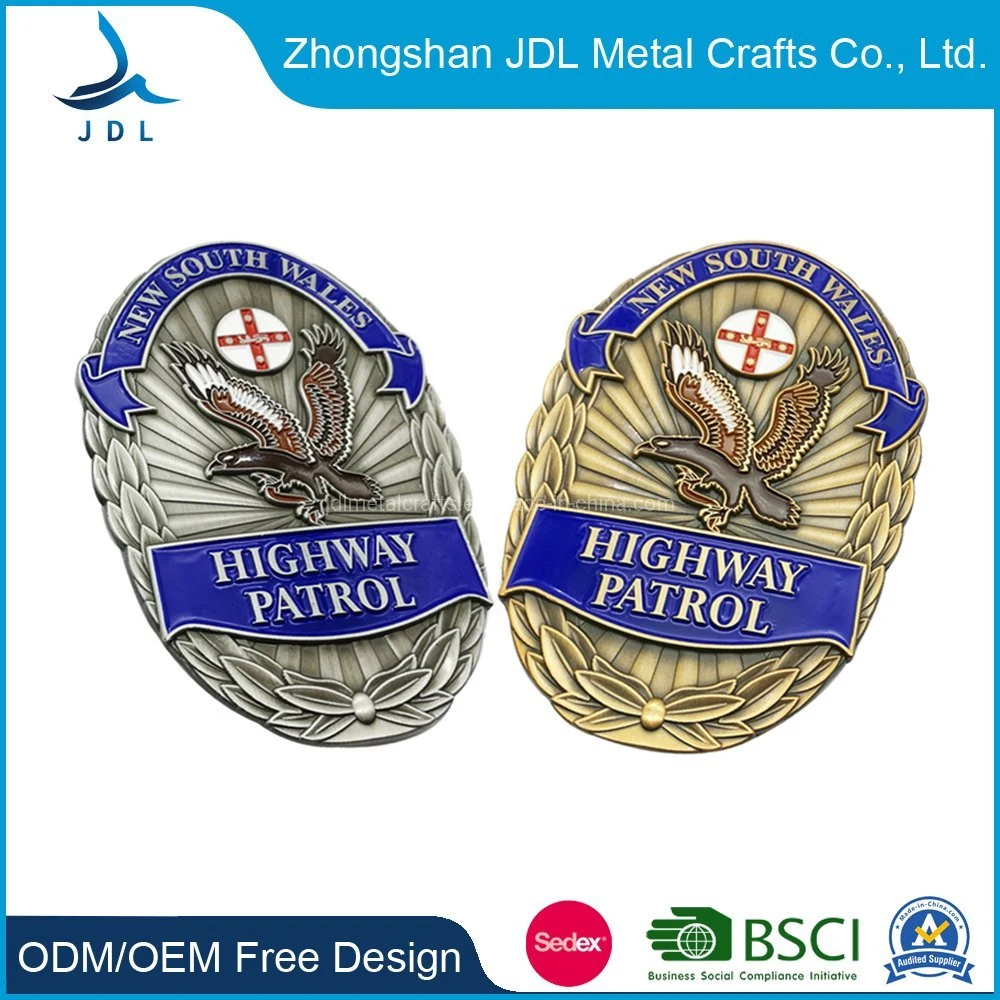 Custom Metal Gold/Silver Plated Wales Highway Patrol Police Badges for Decoration (123)