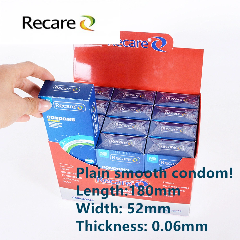 Recare Brand Latex Condom OEM Package Sexual Use Plain Smooth CE and ISO Condom for Men