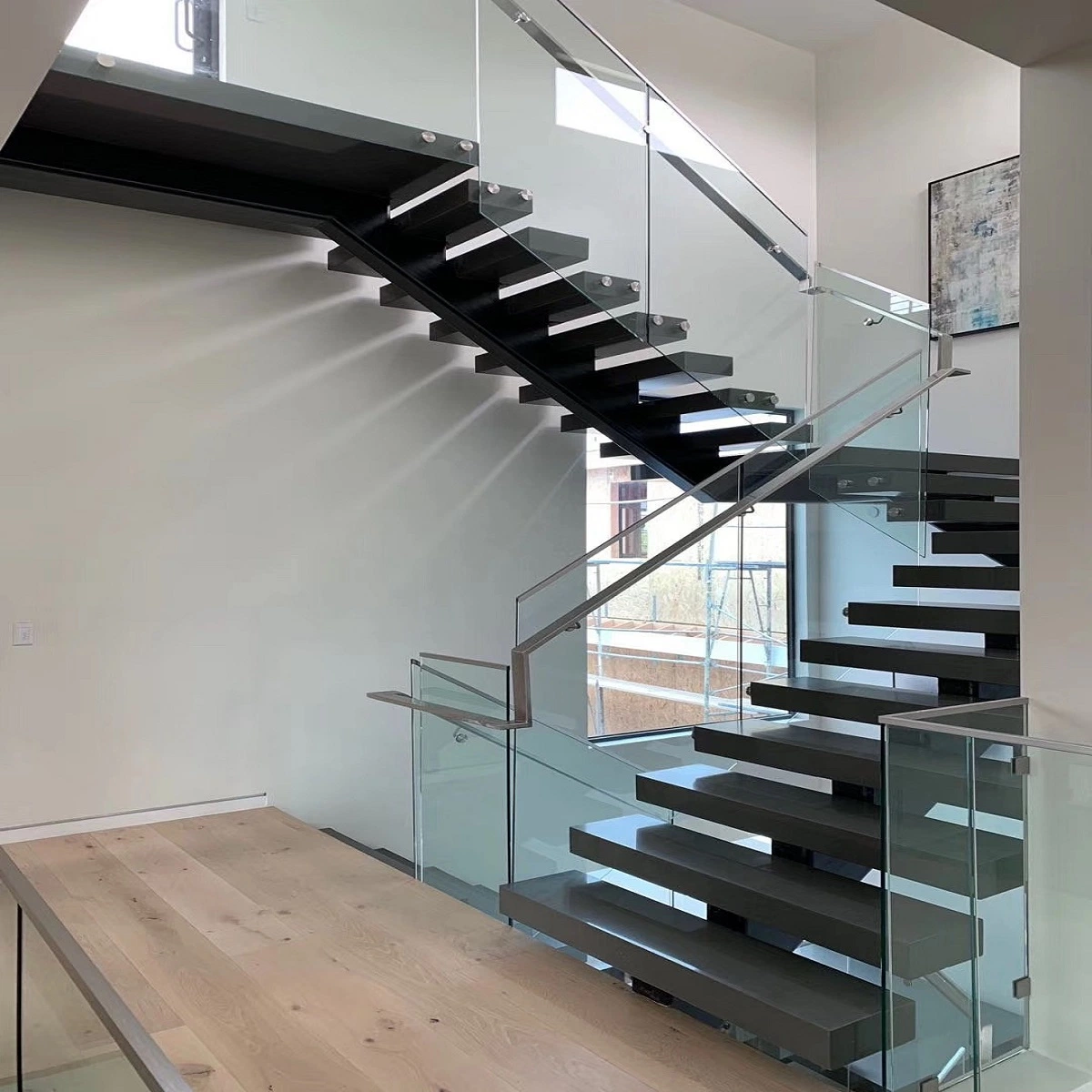 Simple Indoor Steel Stair Mono Stringer Straight Staircase Design Modern Stainless Steel/Wood Handrail Stairs