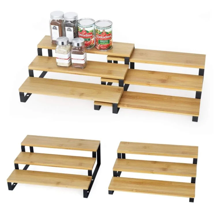 Schrank Countertop Organizer 3 Tier Bamboo Expandable Schritt Display Shelf Gewürzregal