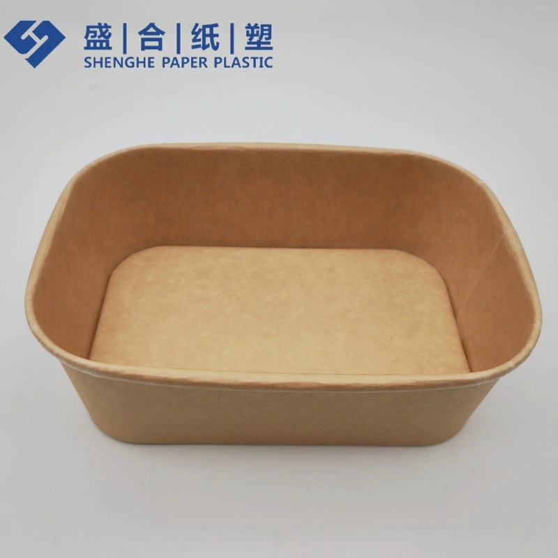 Qualidade elevada 500ml descartáveis Kraft Bowl Tira Almoço de papel descartável Recipiente Alimentar Brown Papel Kraft Bowl Salada de sopa de recipiente com tampa de papel para venda existente