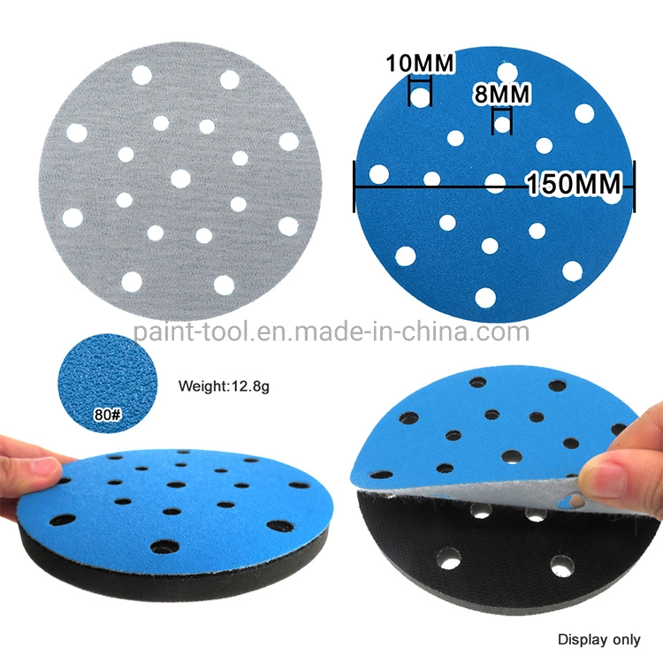 6 Inch 150mm 17 Holes Hook and Loop Blue Pet Film Water Sandpaper