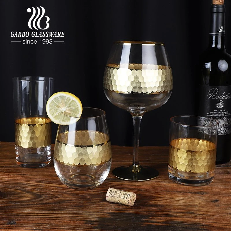 Wholesale/Supplier Custom Fancy Drinking Glass Gray Colored Golden Design Royal Stemless Wine Glass with Gold Rim