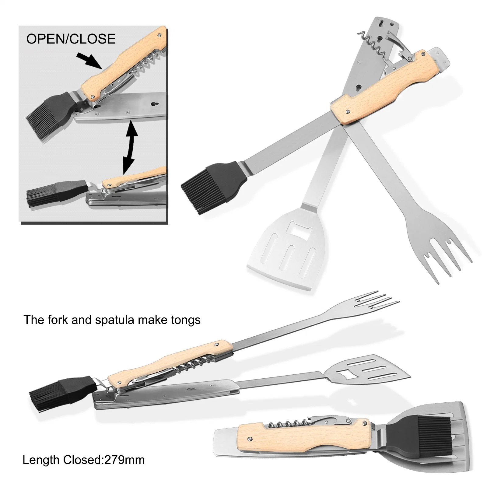 Stainless Steel Multi Function Tool 5 in 1 BBQ Tool Set (#6240W)