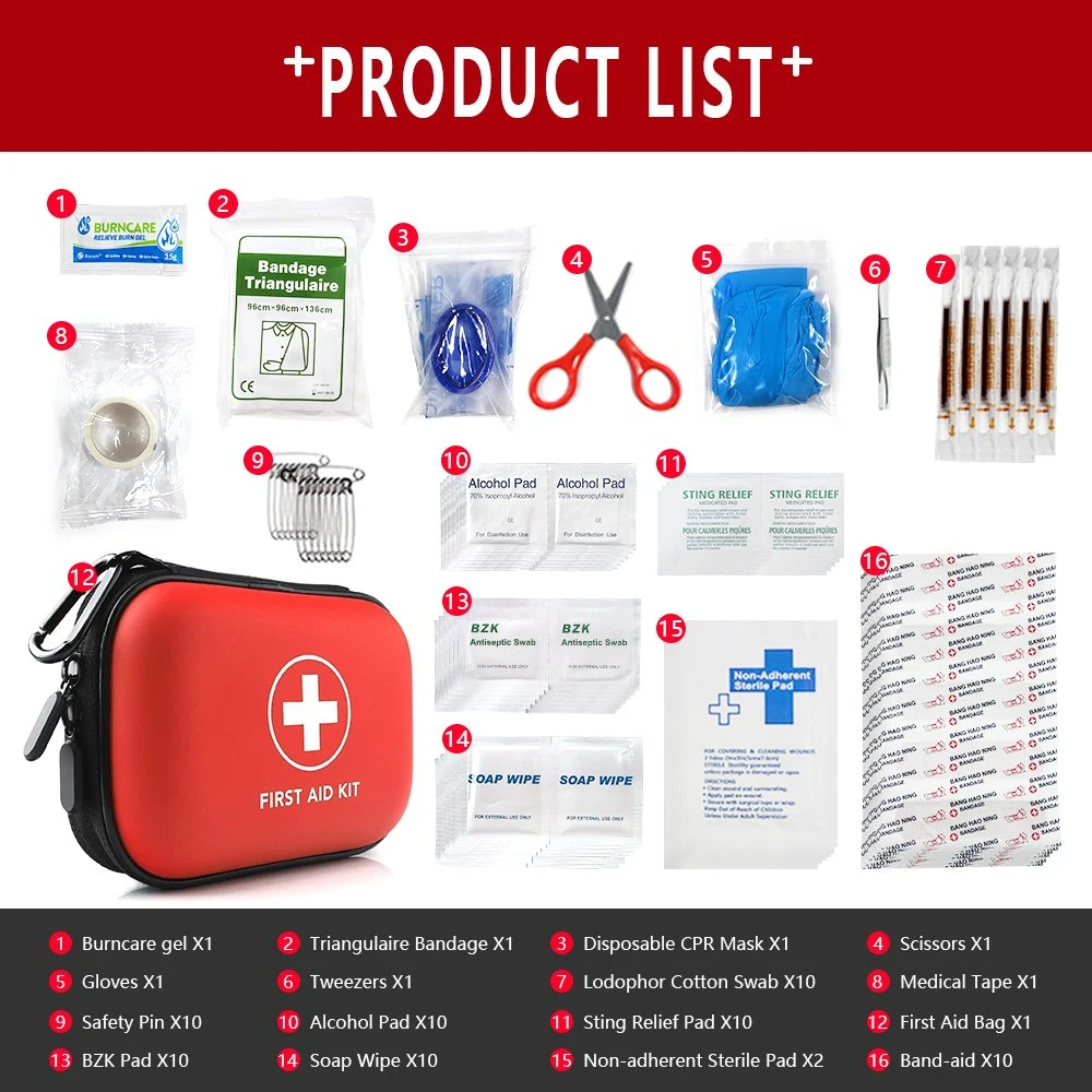 Kit de primeros auxilios portátil miniatura con logotipo personalizado y suministros médicos de emergencia al aire libre EVA