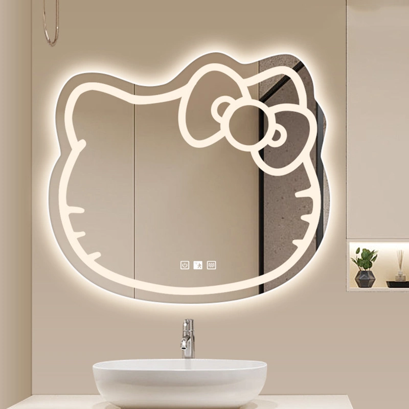 Pared LED de Hello Kitty colgante Cartoon Smart espejo para baño Espejo de maquillaje irregular espejo de relleno de mesa espejo de luz