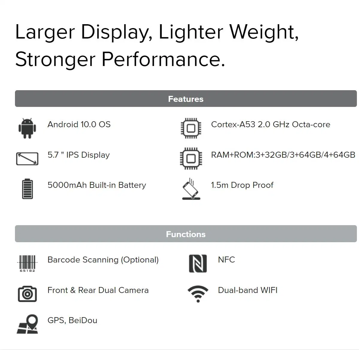 10 pulgadas Android 5,7 pantalla completa resistente PDA 2D Código de barras Escáner WiFi Bluetooth GPS