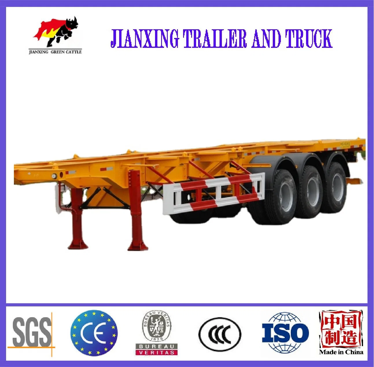 3 Axles 20 FT Towing Small 60 Tons 2 Container Tractor Tandem Chassis Skeleton Semi Trailer for Sale