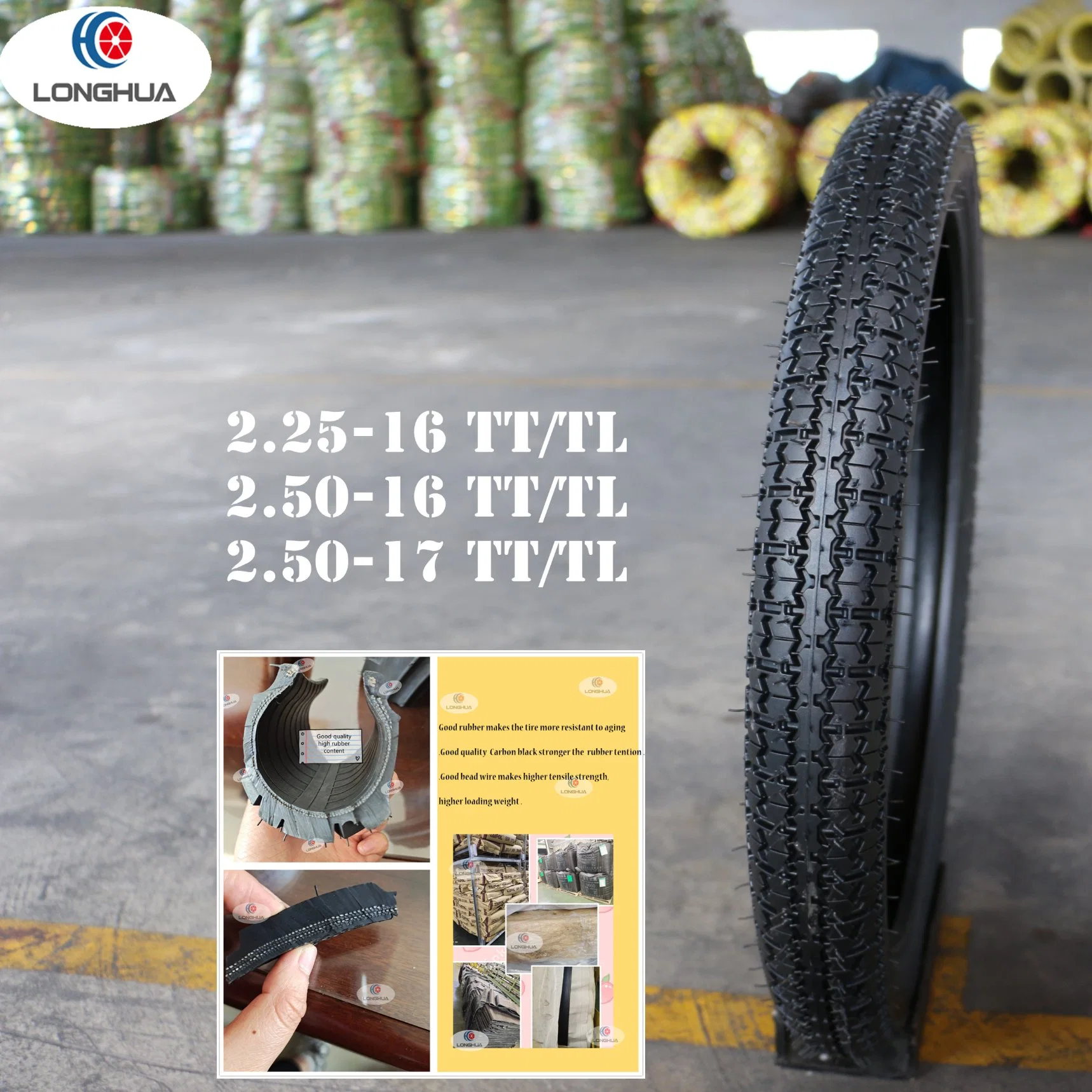 Natural Rubber Motorcycle Tyre with Special Pattern (2.50-16)