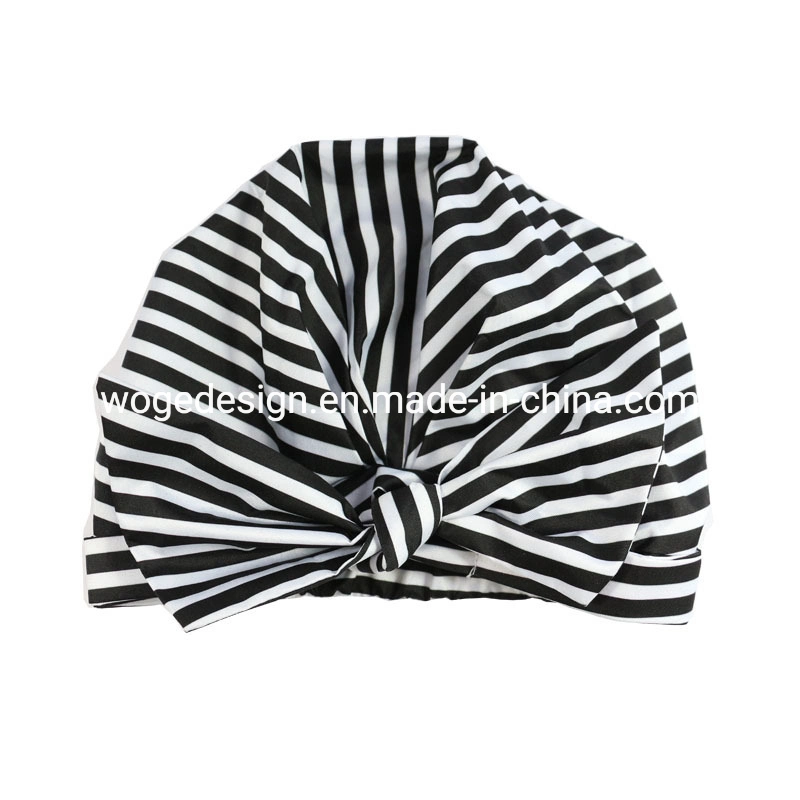 Fashion Women Stripe Coconut Palm and Polka DOT Print Pattern Waterproof Reusable Shower Hair Caps for Long Short Curly