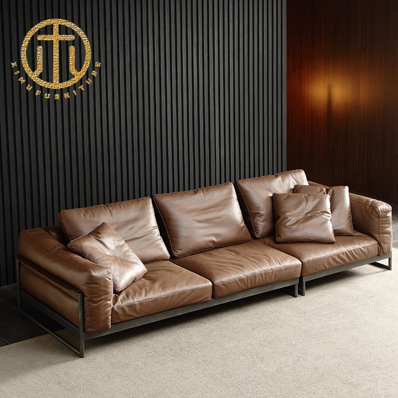 Business Office Sofa Reception Simple Modern Reception Three-Seat Ltalian Leather Office Sofa Coffee Table Combination Can Be Customized Furniture