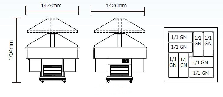 1400L Square Shape Commercial Electric Cold Buffet Trolley Serving Station