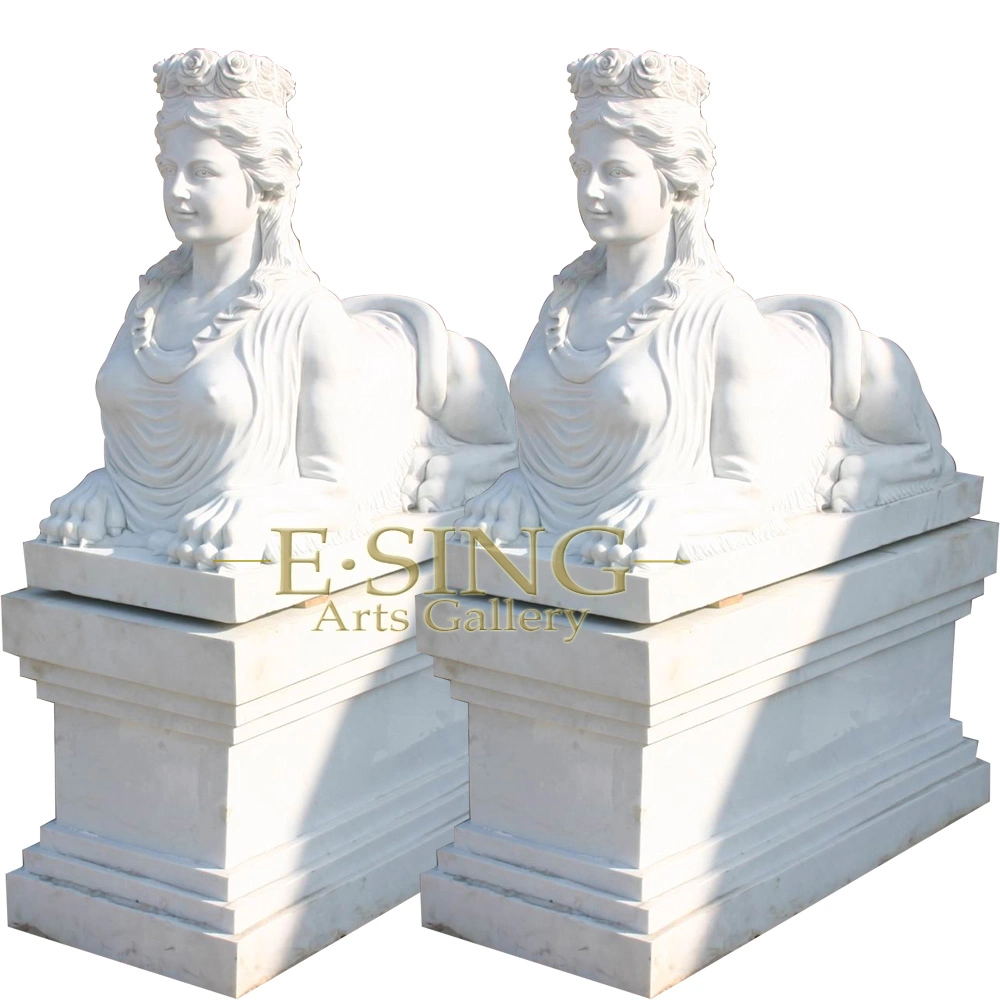 Garden Handmade Carving Animal Sculpture White Marble Sitting Lion Statues for Sale