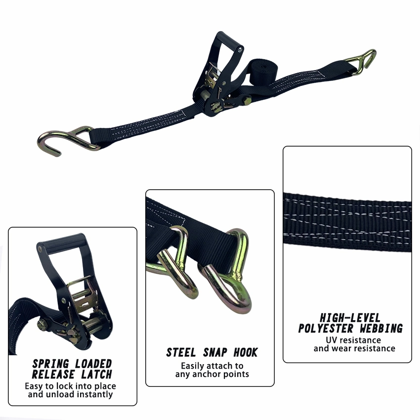 1.5 Inch 40mm Double J Hooks Strap Cargo Lashing Belts Ratchet Strap