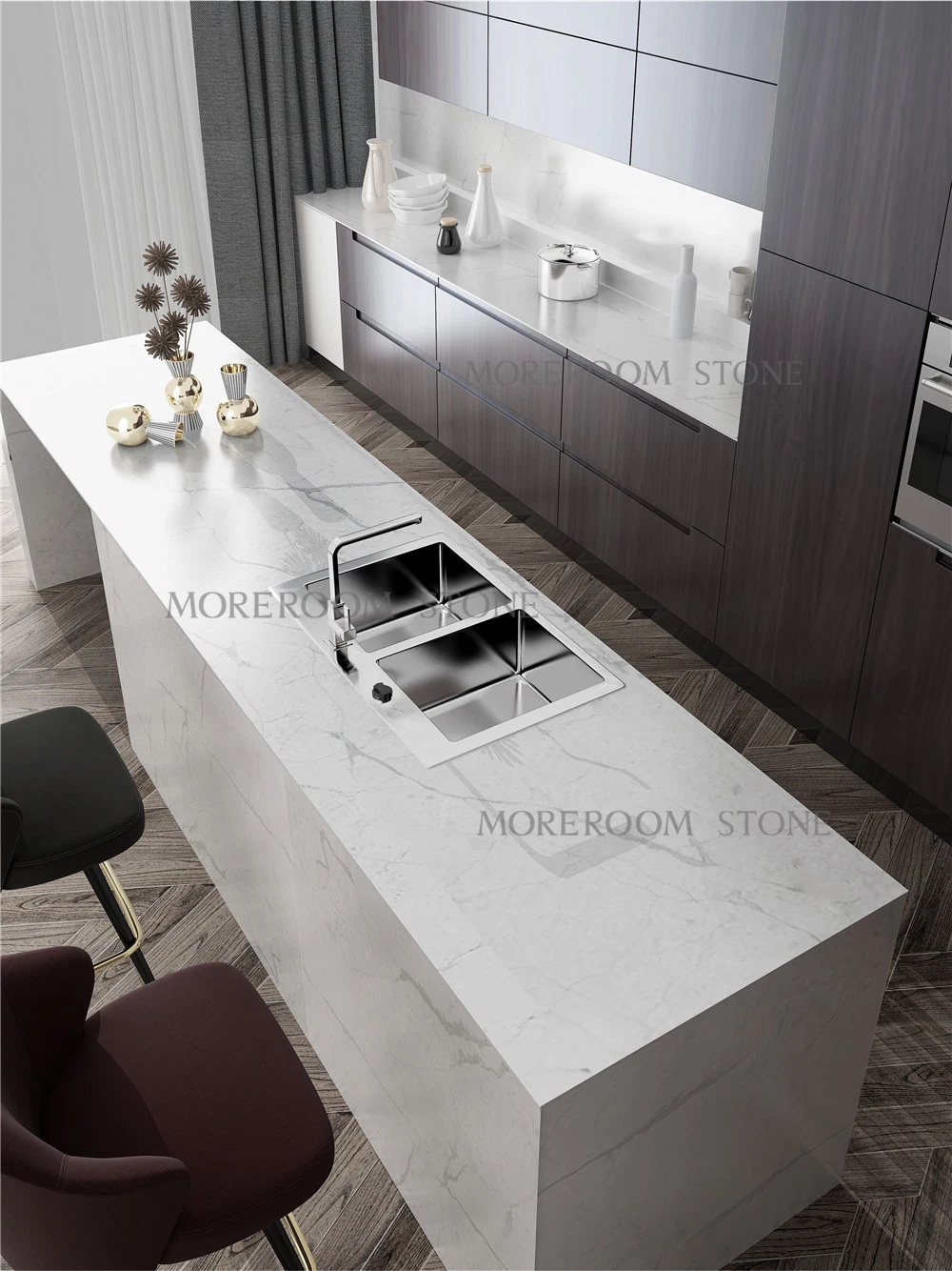 Man Made White Marble Texture Quartz Kitchen Worktops