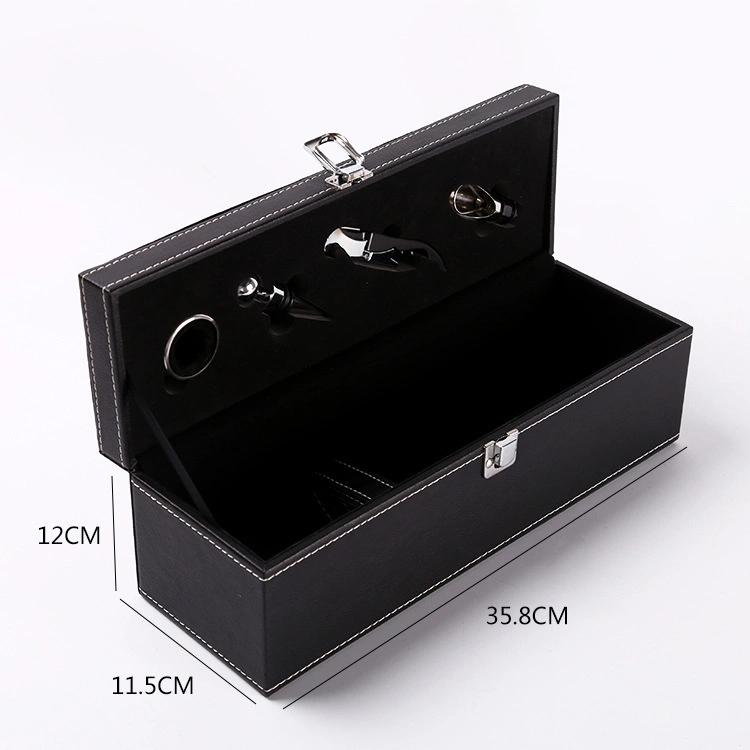 Bon marché Custom Luxury Wine Box Black Leather Single Wine Glass Boîte