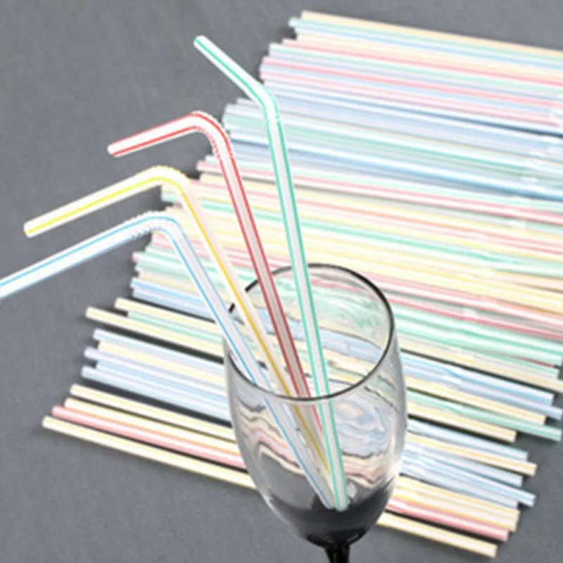 Disposable Straws Flexible Plastic Straws Striped Multi Colored Rainbow Drinking Straws Bendy Straw
