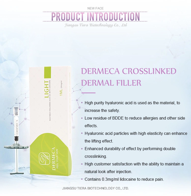 Dermeca non acide hyaluronique Chirurgie cutanée Face d'injection de remplissage Gel 2ml seringue avec Lido