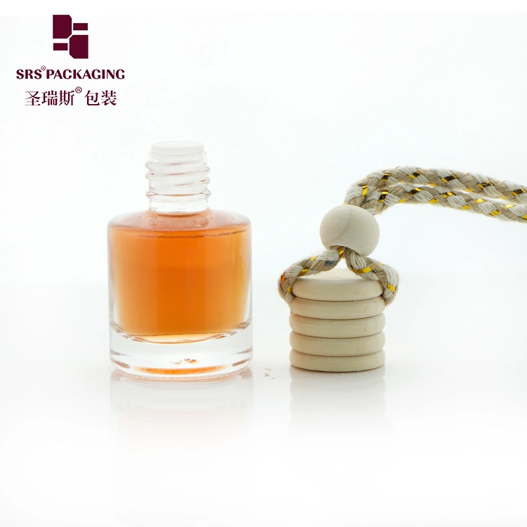 Luxury Round Shape 8ml Glass Car Bottle Perfume With Plug Wooden Cap