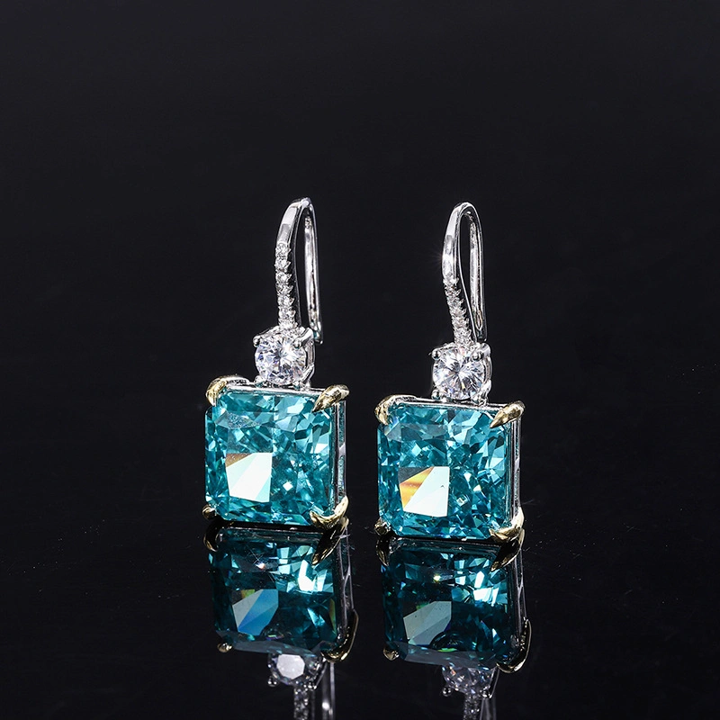 Plaqué or blanc 925 Sterling Silver 5Un crochet bleu CZ Earrings