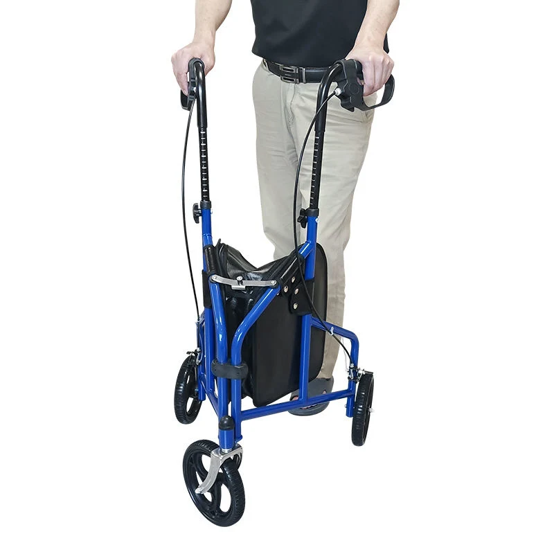 3 Wheels Folding Lightweight Aluminum Mobility Walking Aid Rollator Walker with Shopping Bag
