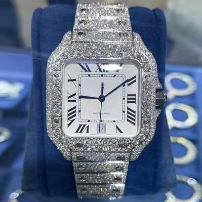 Relógios mecânicos de aço inoxidável com diamante de Moissanite personalizados para o estilo hip hop.