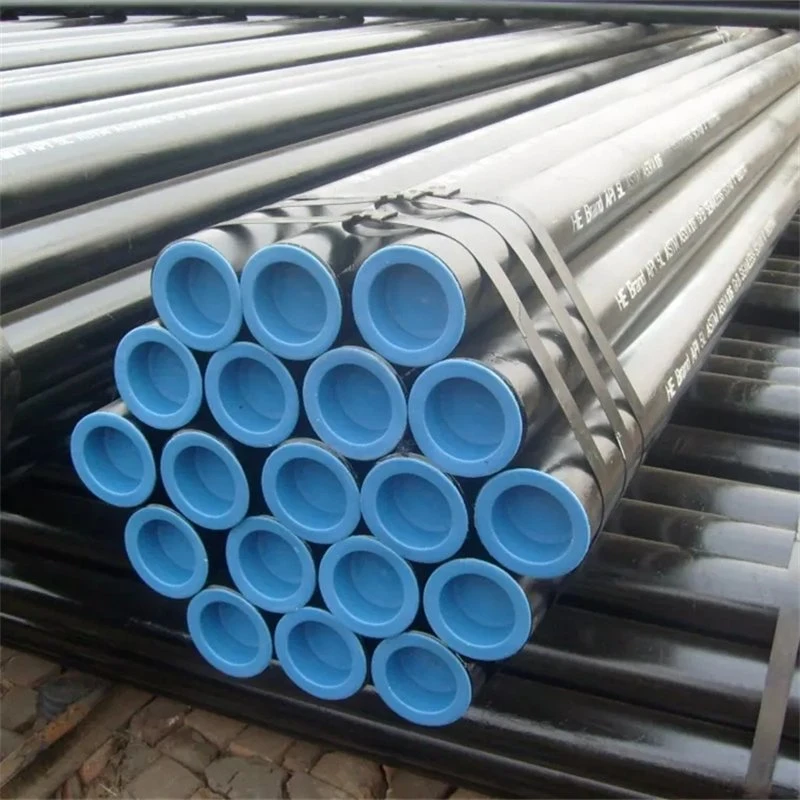 Hot Rolled Seamless Iron Carbon Steel Pipe Black Painted Bevel Ends with Plastic Caps