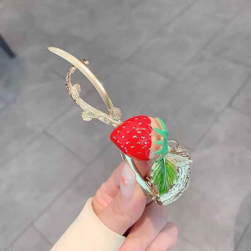 Fruit Strawberry Twister Clip Back Head Hair Clip Alloy Hairpin