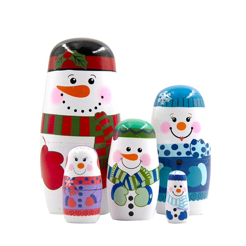 Snowmen Wooden Russian Nesting Dolls Handmade Kid Toys for Gifts