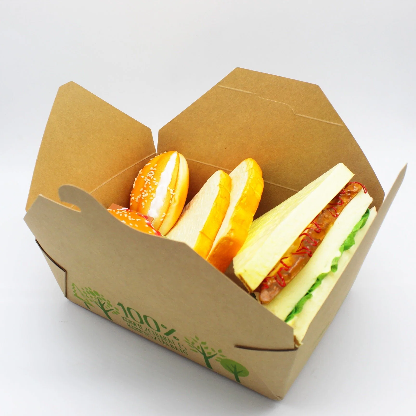 Food Grade Biodegradable PLA PE Coated Fastfood Packing Paper Container Take Away Food Container Packaging Paper Box