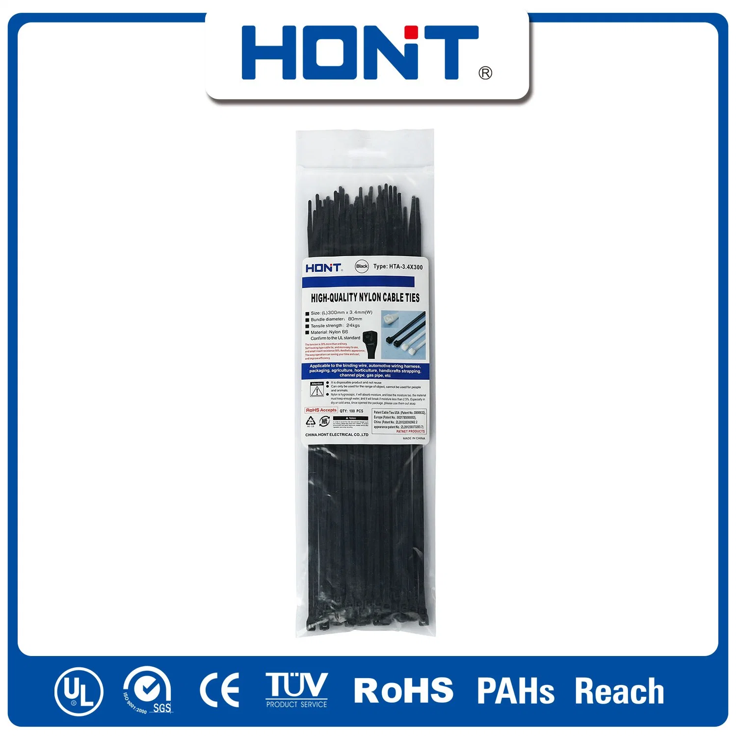 TUV Hont Bolsa de plástico + adhesivo exportación Carton / Bandeja de nylon Ties Accesorios de cable