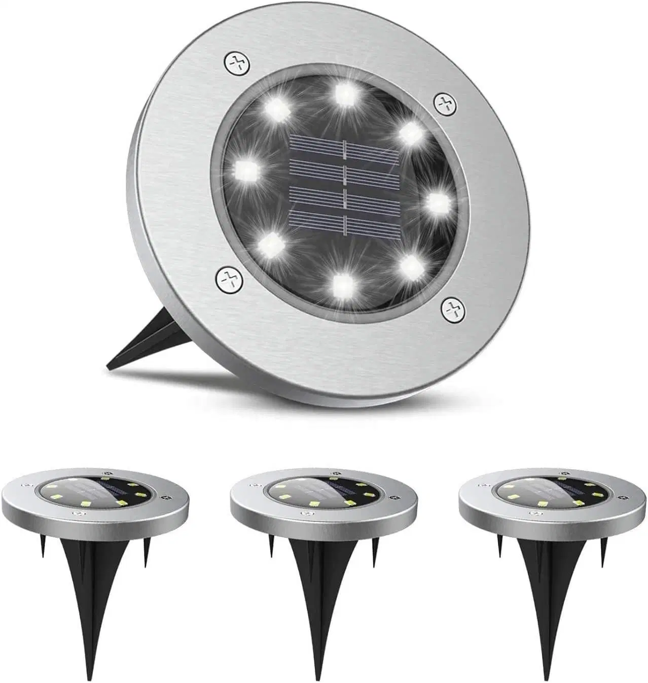 Stainless Steel 8 LED Solar Ground Lights IP44 Patio Pathway Waterproof Garden LED Solar Buried Light Disk Light