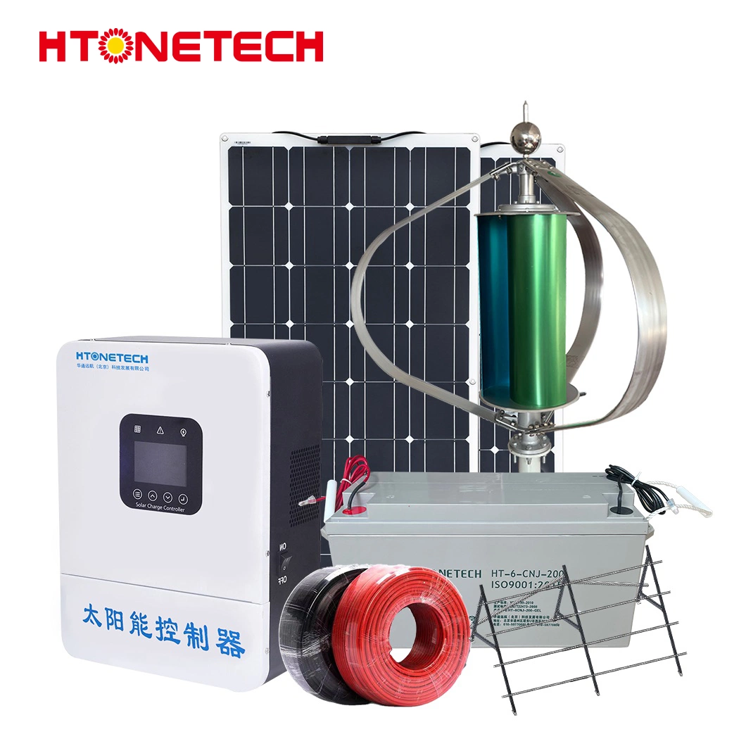 Htonetech Mono Solar Photovoltaic Panel Factory Système d'alimentation hybride complet de 3 kW avec système électrique éolien de la Chine et système d'alimentation éolienne.