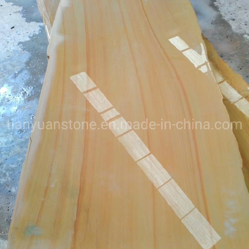 Natural Stone Yellow Wood Vein Sandstone in Polished Surface for Stairs and Steps